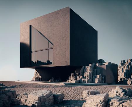 01740-3137902815-there is a building that is on a rock with a reflection of a building, an abstract sculpture by Filip Hodas, behance, brutalism,.jpg